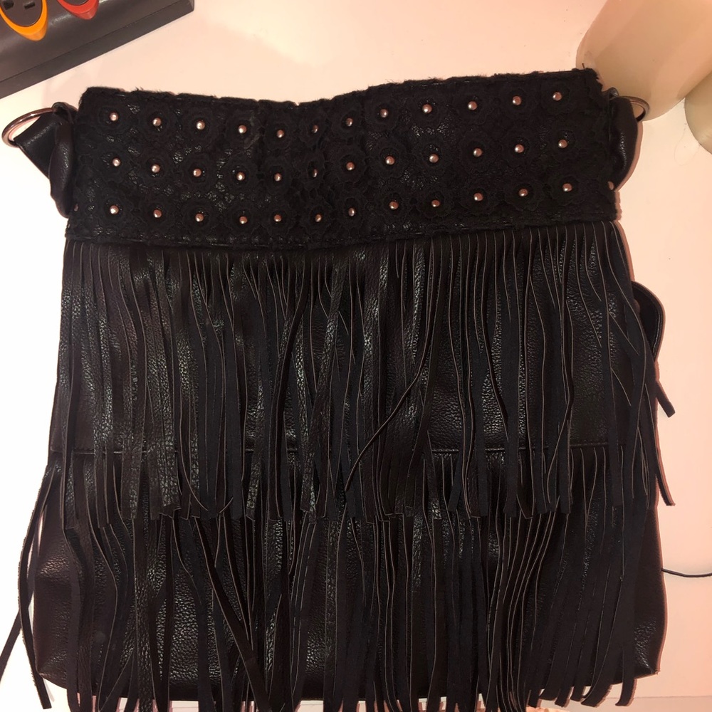 Large black fringe bag
